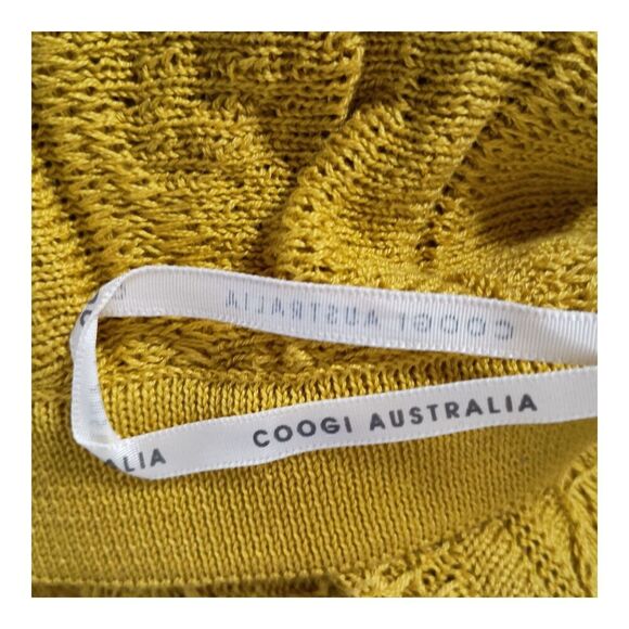 Coogi Sweater Skirt Mini Cotton Knit Textured Mustard Yellow 14" Women's Small - Picture 7 of 7